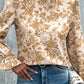 Floral Print Mock Neck Flounce Sleeve Blouse