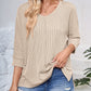 Textured Round Neck Three-Quarter Sleeve Blouse