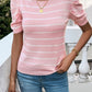 Striped Round Neck Puff Sleeve Knit Top