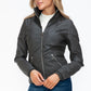 YMI Faux Layered Double-Zipper Jacket with Fuzzy Hood