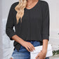 Textured Round Neck Three-Quarter Sleeve Blouse