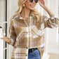 Snap Up Plaid Collared Neck Jacket with Pocket