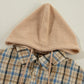 Drawstring Waffle Knit Patchwork Hooded Plaid Shacket