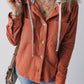 Drawstring Button Up Long Sleeve Hooded Jacket