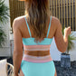 Striped Spaghetti Strap High Waist Bikini Swimsuit: Sky Blue / S / 82%Nylon+18%Spandex