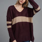 Slit Contrast V-Neck Long Sleeve Sweater