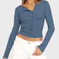 Button Up Round Neck Long Sleeve T-Shirt