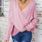 Surplice Dropped Shoulder Long Sleeve Sweater