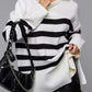 Slit Striped Round Neck Sweater