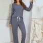 Notched Long Sleeve Top and Pants Set