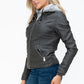 YMI Faux Layered Double-Zipper Jacket with Fuzzy Hood