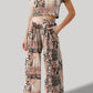 Printed Round Neck Short Sleeve Top and Pants Set