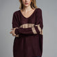 Slit Contrast V-Neck Long Sleeve Sweater