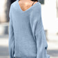 Full Size Lace Up V-Neck Long Sleeve Sweater