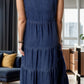 Tie Neck Sleeveless Denim Dress