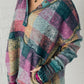 Multicolor Brushed Plaid Buttoned Pullover Oversized Hoodie