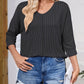 Textured Round Neck Three-Quarter Sleeve Blouse