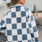 Checkered Snap Down Long Sleeve Teddy Jacket