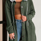 Drawstring Button Up Long Sleeve Hooded Jacket