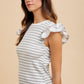 Annie Wear Ruffled Striped Round Neck Cap Sleeve Knit Top