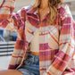 Snap Up Plaid Collared Neck Jacket with Pocket