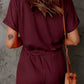 Full Size Drawstring V-Neck Short Sleeve Romper