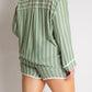 Striped Collared Neck Long Sleeve Top and Shorts Lounge Set