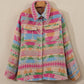 Plus Size Pocketed Printed Collared Neck Jacket