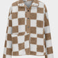 Checkered Snap Down Long Sleeve Teddy Jacket