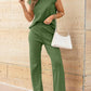 Round Neck Cap Sleeve Top and Pants Knit Set