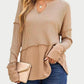 Waffle-Knit Notched Long Sleeve T-Shirt