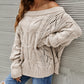 Cable Knit Openwork Off-Shoulder Sweater