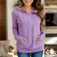 Full Size Drawstring Half Zip Long Sleeve Hoodie