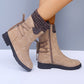 Lace-Up Low Heel Boots with Side Zip