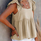 Full Size Ruffled Square Neck Cap Sleeve Blouse