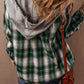 Drawstring Pocketed Plaid Hooded Jacket