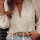 Frill Lace Detail Printed Tie Neck Long Sleeve Blouse