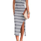 Slit Striped Round Neck Sleeveless Midi Dress