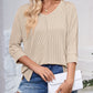 Textured Round Neck Three-Quarter Sleeve Blouse