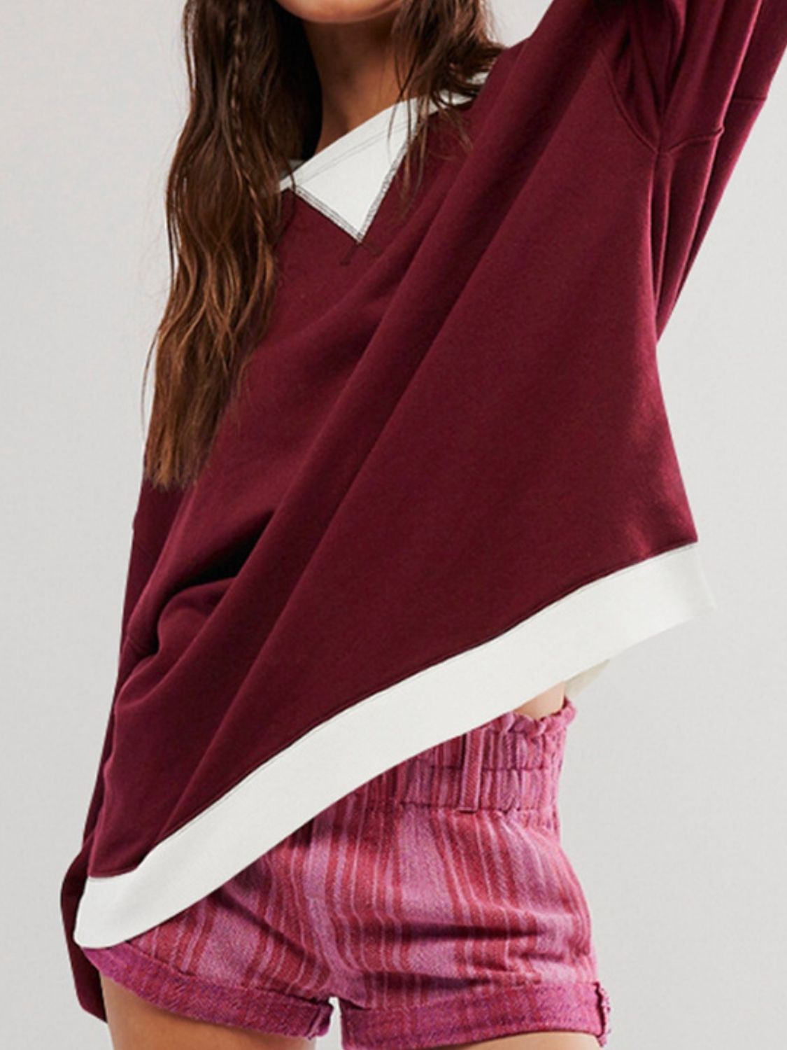 Contrast Dropped Shoulder Long Sleeve Sweatshirt