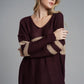 Slit Contrast V-Neck Long Sleeve Sweater