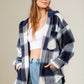 Drawstring Plaid Dropped Shoulder Hooded Shacket