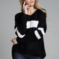 Slit Contrast V-Neck Long Sleeve Sweater