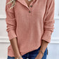 Ribbed Half Button Long Sleeve Knit Top