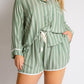 Striped Collared Neck Long Sleeve Top and Shorts Lounge Set