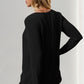 Double Take Corded Rib Thumbhole Cuff Round Neck T-Shirt