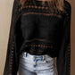 Cable-Knit Openwork Long Sleeve Sweater