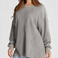 Waffle Knit Round Neck Long Sleeve T-Shirt