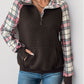 Perfee Plaid Half Zip Long Sleeve Sweatshirt