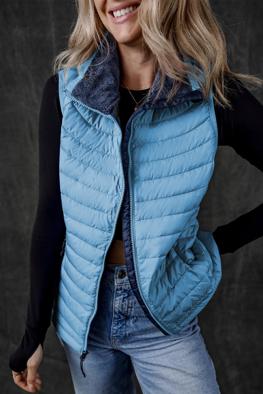 Pocketed Zip Up Vest